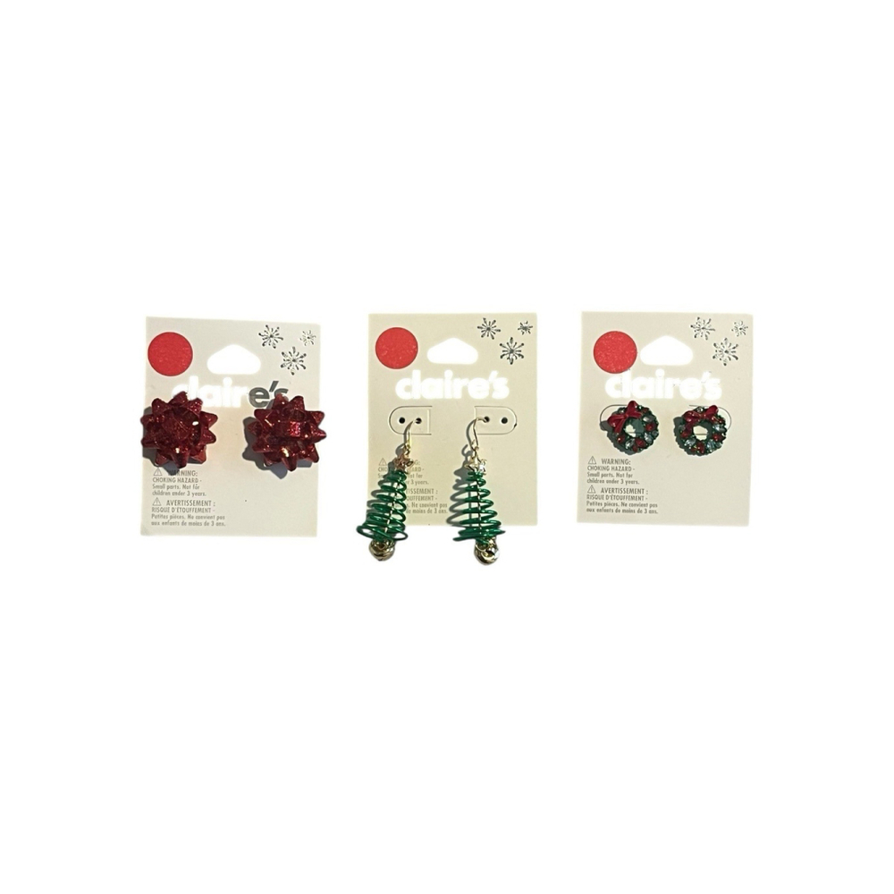 Claires Christmas Earrings 3 Pack Red Green Ornaments 16$